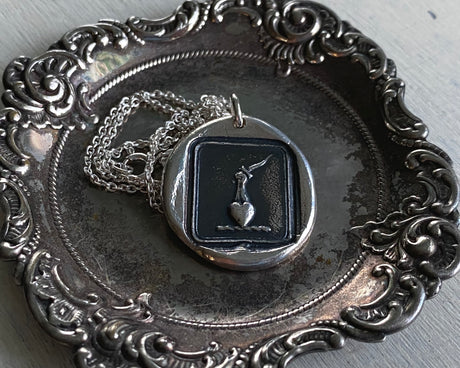 heart, hand and dagger wax seal necklace -wax seal jewelry