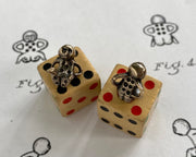 tiny little people doll dice pendant charm - bronze dice - ornamental dice