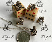 tiny little people doll dice pendant charm - bronze dice - ornamental dice