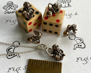 tiny little people doll dice pendant charm - bronze dice - ornamental dice