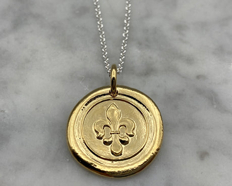 gold fleur de lis wax seal necklace