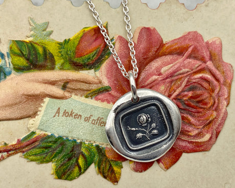 rose and bud wax seal necklace - secret historical wax seal jewelry