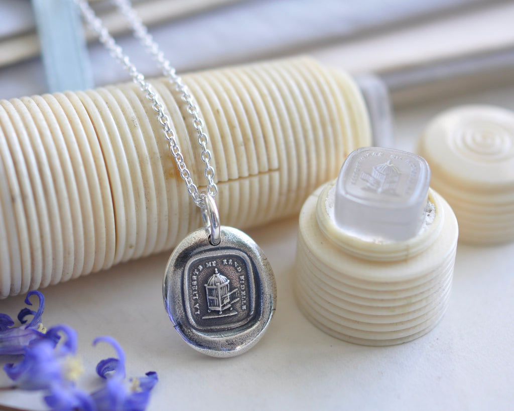 bird cage wax seal necklace
