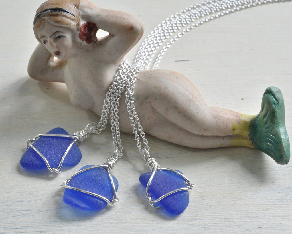 cobalt blue sea glass necklace pendant