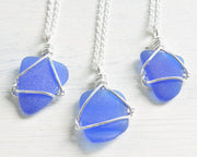 cobalt blue sea glass necklace pendant