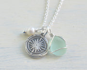 compass and sea glass necklace