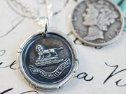 lion wax seal necklace - VIRTUS MILLE SCUTA - virtue - Howard family crest