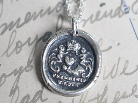 heart in hand wax seal necklace