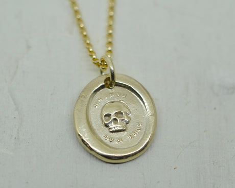 14k gold skull wax seal necklace