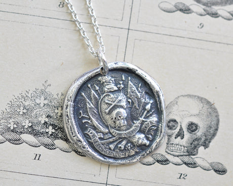 skull and crossbones wax seal necklace