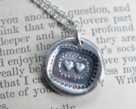 two hearts wax seal necklace - inseparable hearts - wax seal jewelry