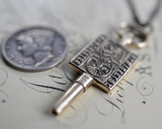 watch key charm - antique bronze pocket watch key necklace - initial S SAMUEL