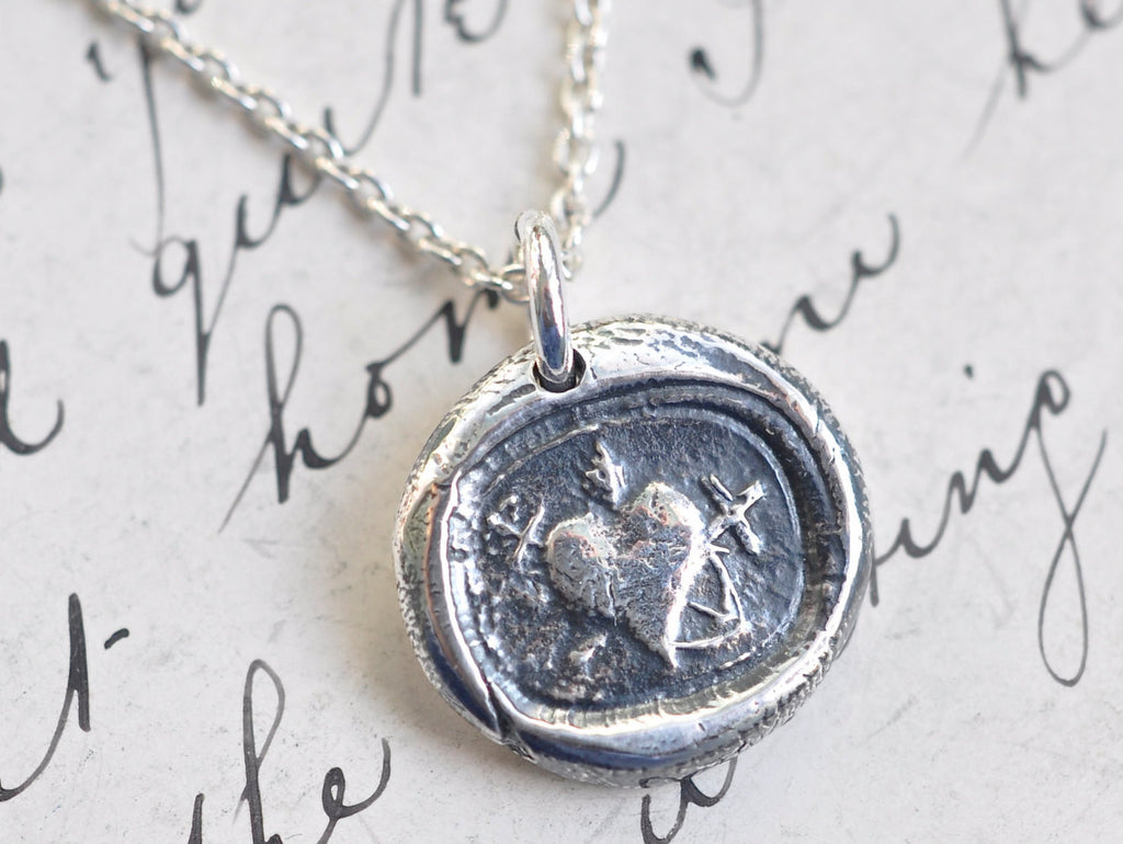heart cross anchor wax seal necklace
