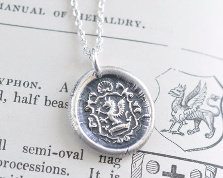 medieval griffin wax seal necklace