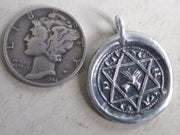 Star of David wax seal necklace with clasped hands - medieval wax seal jewelry