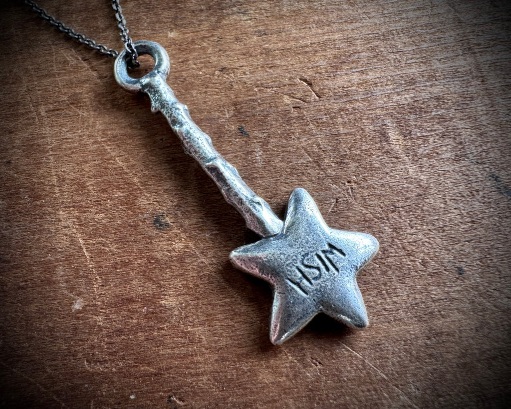 magical star wishing wand pendant WISH in sterling silver