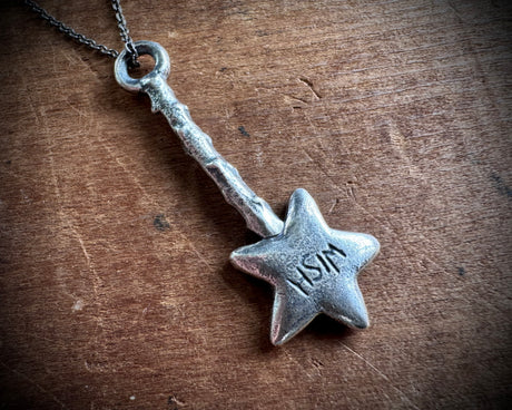 magical star wishing wand pendant WISH in sterling silver