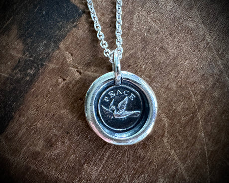 dove wax seal necklace - PEACE - wax seal jewelry