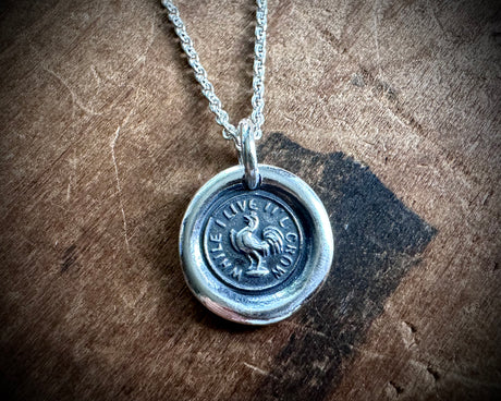 rooster wax seal necklace - while I live I'll crow
