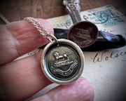 lion wax seal necklace - VIRTUS MILLE SCUTA - virtue - Howard family crest