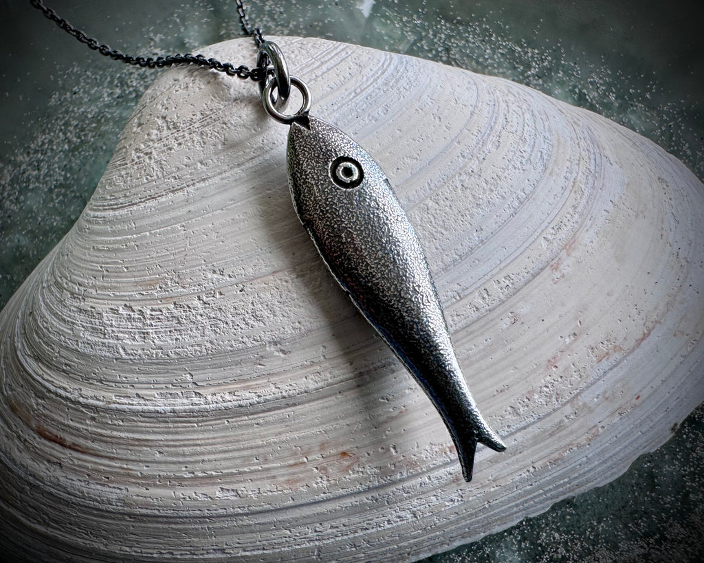 fish necklace pendant - larger fish - historic bone fish counter jewelry