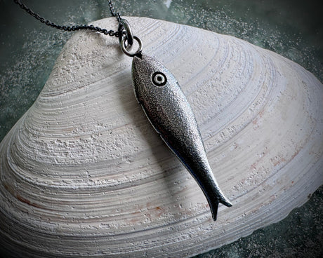 fish necklace pendant - larger fish - historic bone fish counter jewelry