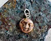 full moon necklace pendant - mixed silver and bronze or solid bronze - man in the moon jewelry