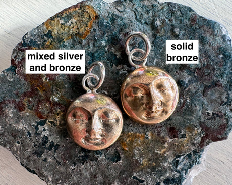 full moon necklace pendant - mixed silver and bronze or solid bronze - man in the moon jewelry