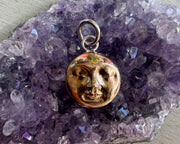 full moon necklace pendant - mixed silver and bronze or solid bronze - man in the moon jewelry