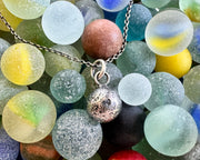 small orb necklace pendant - silver sea glass marble jewelry