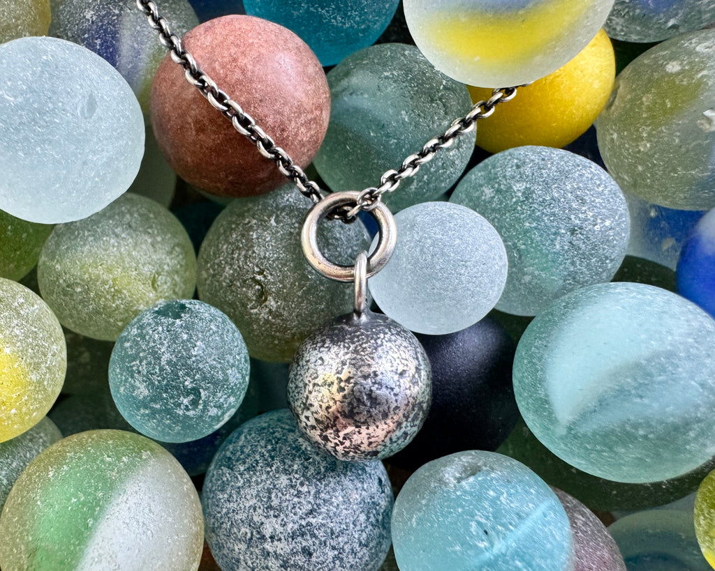 small orb necklace pendant - silver sea glass marble jewelry