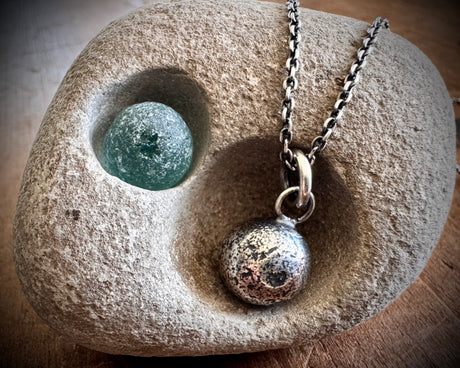 small orb necklace pendant - silver sea glass marble jewelry