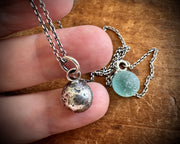 small orb necklace pendant - silver sea glass marble jewelry