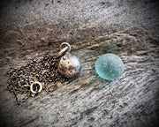 small orb necklace pendant - silver sea glass marble jewelry