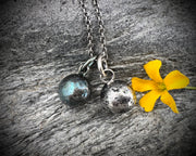 small orb necklace pendant - silver sea glass marble jewelry