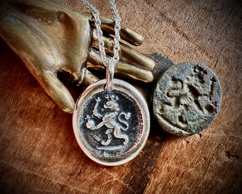lion wax seal necklace - medieval wax seal jewelry