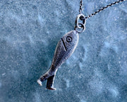 fish with legs necklace pendant - historic fish out of water jewelry