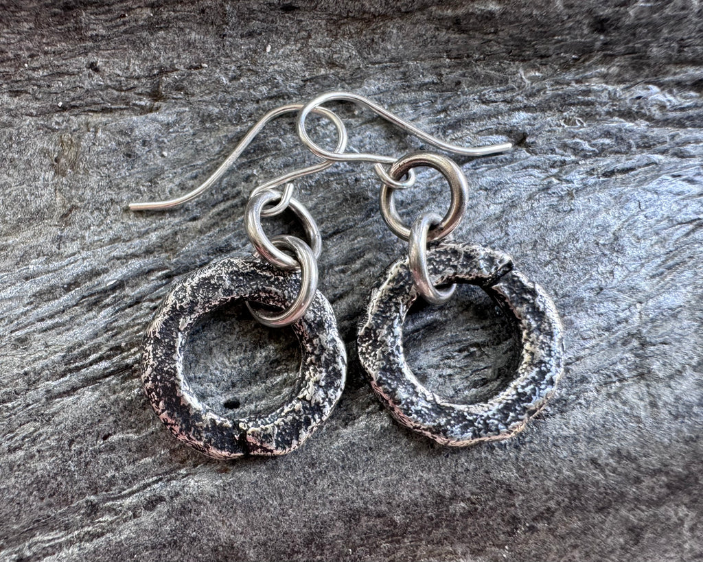 corroded split lock washer dangle earrings ... rustic silver brutalist hardware jewelry