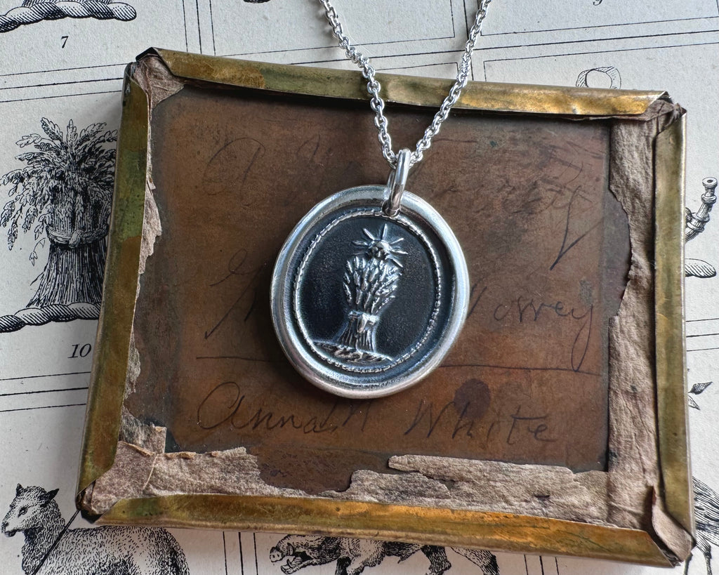 wheat sheaf wax seal necklace - bountiful wax seal jewelry