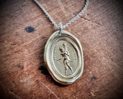 devil and cupid wax seal necklace - in golden bronze - LE DIABLE EMPORTE