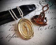 devil and cupid wax seal necklace - in golden bronze - LE DIABLE EMPORTE