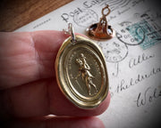 devil and cupid wax seal necklace - in golden bronze - LE DIABLE EMPORTE