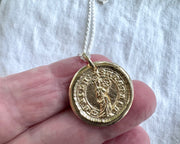 custom for C - Saint Catherine of the Wheel wax seal necklace - gold medieval wax seal jewelry