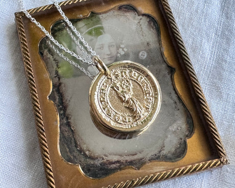 custom for C - Saint Catherine of the Wheel wax seal necklace - gold medieval wax seal jewelry
