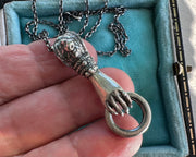 Victorian hand holding charm holder necklace pendant - figural right hand jewelry