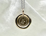 gold forget me not wax seal pendant