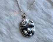 doll face necklace pendant - sterling silver with gold accents Frozen Charlotte