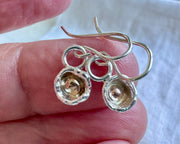 organic silver and gold earrings - tiny one of a kind jewelry