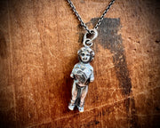 Frozen Charlotte doll necklace pendant - holding a heart - doll jewelry