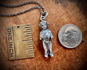 Frozen Charlotte doll necklace pendant - holding a heart - doll jewelry